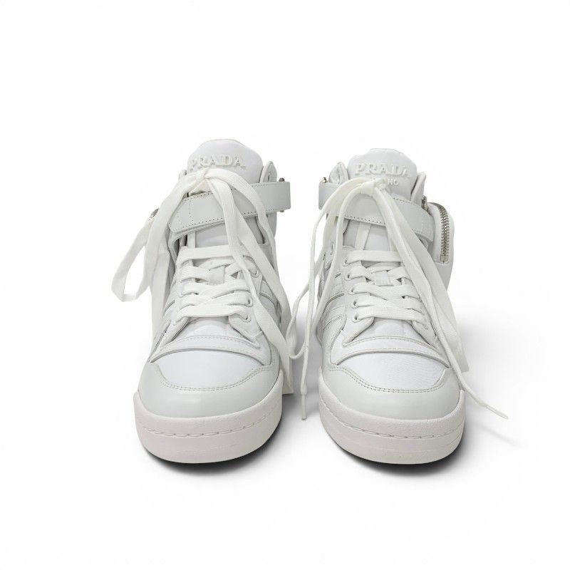 Prada Form High Re-Nylon Sneakers Nylon Leather White Silver Adidas — view 2