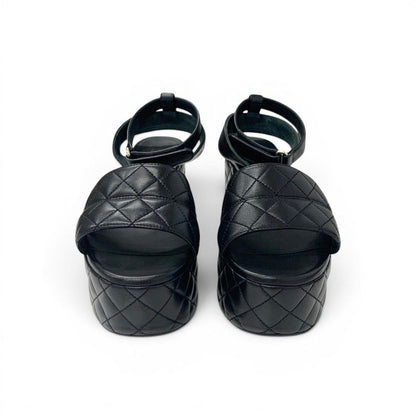 Chanel Sandals Shoes Leather Black Gold CC Logo Quilted Strap — view 2