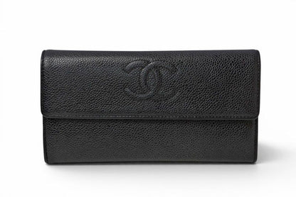Chanel Wallet Caviar Leather Black CC Logo