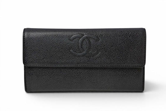 Chanel Wallet Caviar Leather Black CC Logo