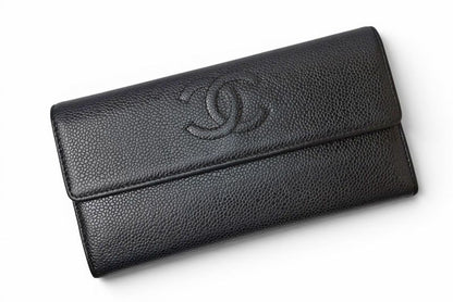 Chanel Wallet Caviar Leather Black CC Logo — view 2