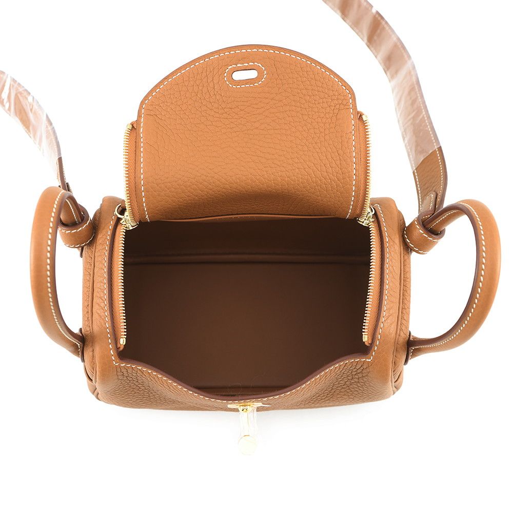 Hermes Lindy Mini Gold Taurillon Clemence 2-Way Shoulder — view 5