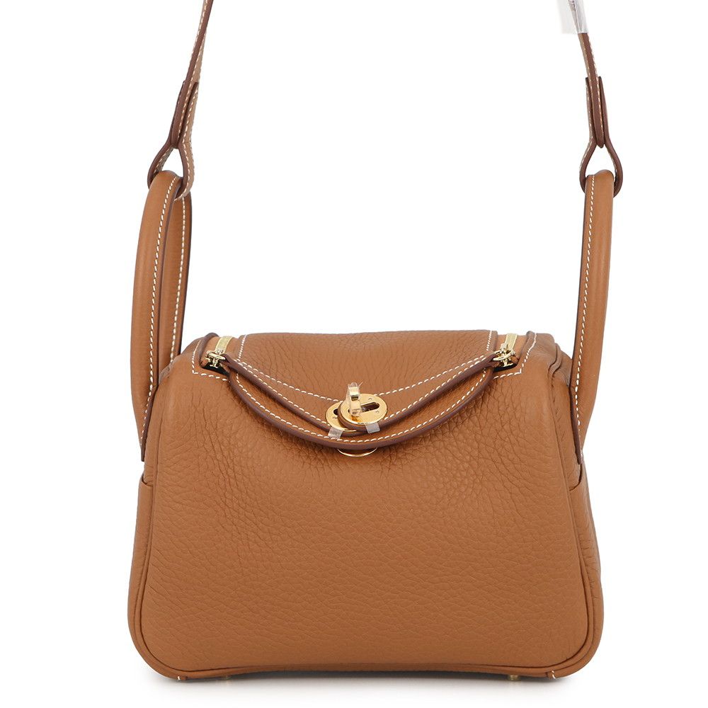 Hermes Lindy Mini Gold Taurillon Clemence 2-Way Shoulder