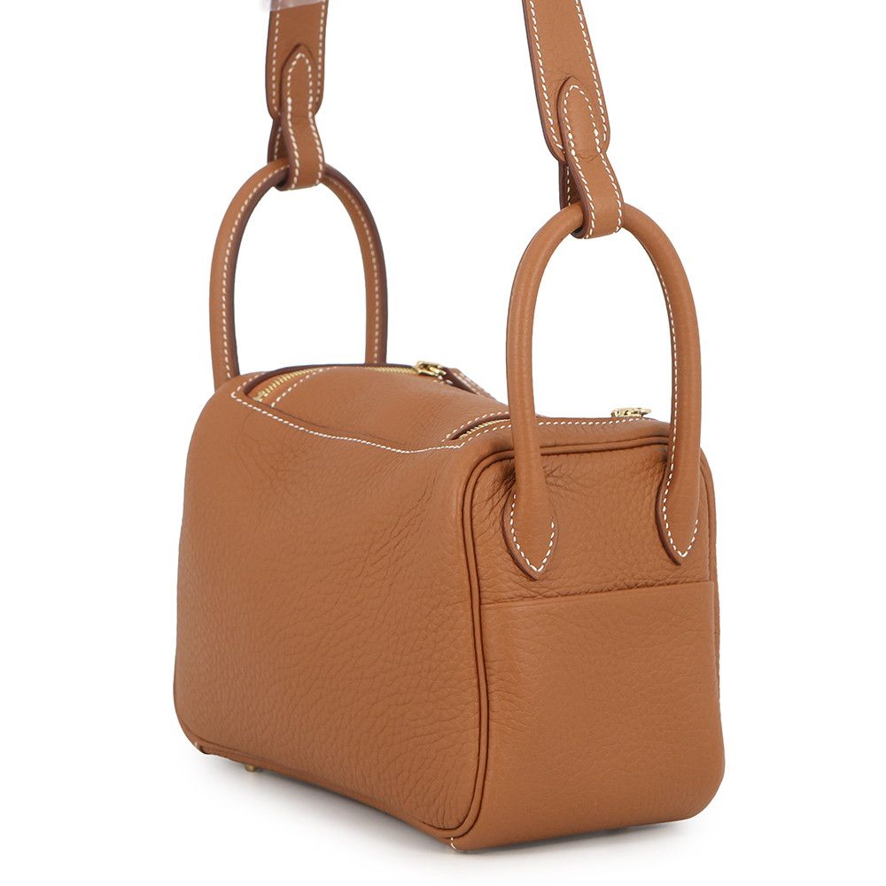 Hermes Lindy Mini Gold Taurillon Clemence 2-Way Shoulder — view 2