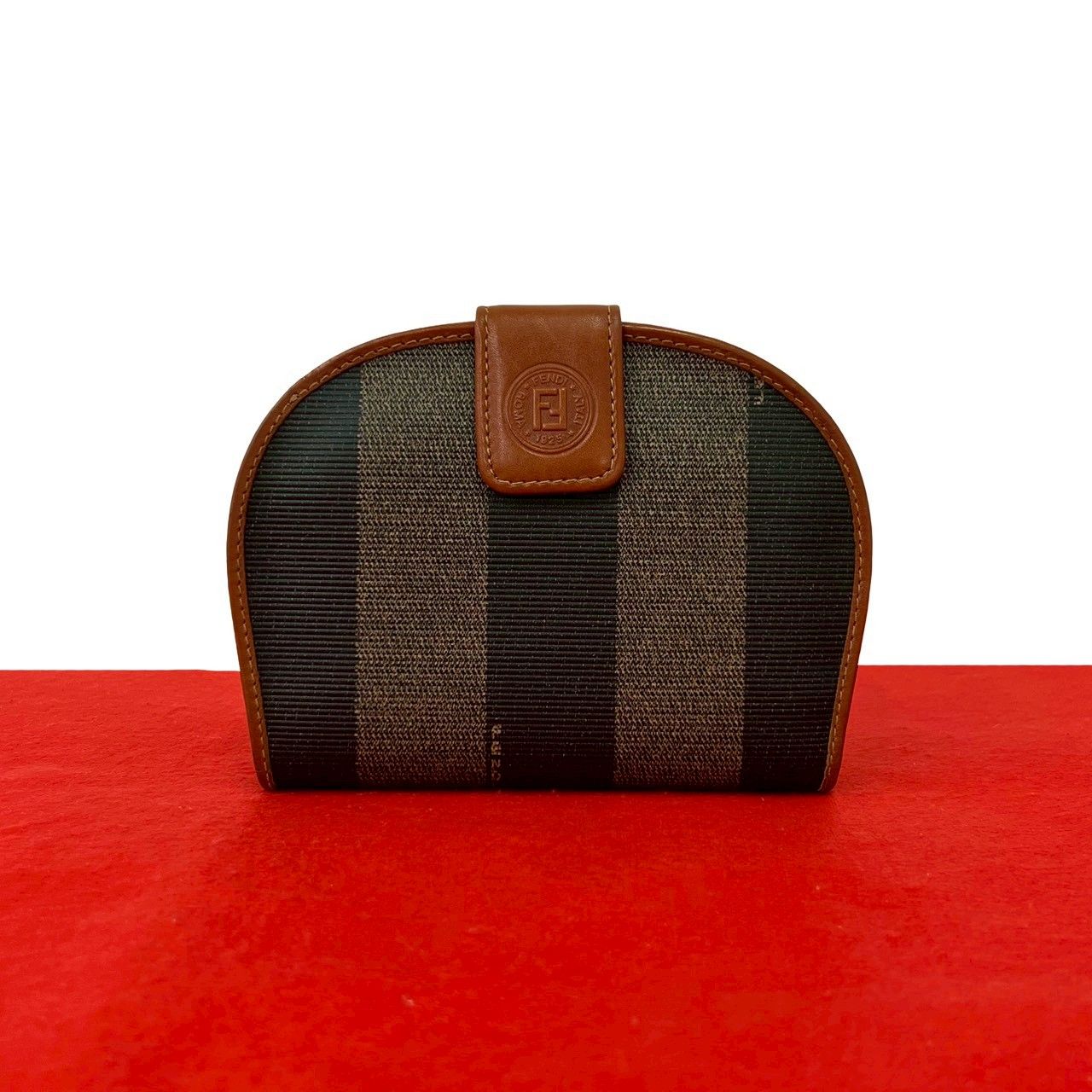 Fendi Vintage Pecan Pattern FF Logo Wallet Leather Bifold Mini Brown
