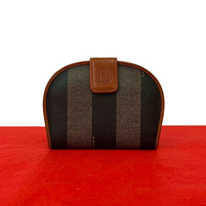Fendi Vintage Pecan Pattern FF Logo Wallet Leather Bifold Mini Brown
