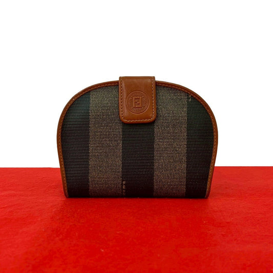 Fendi Vintage Pecan Pattern FF Logo Wallet Leather Bifold Mini Brown