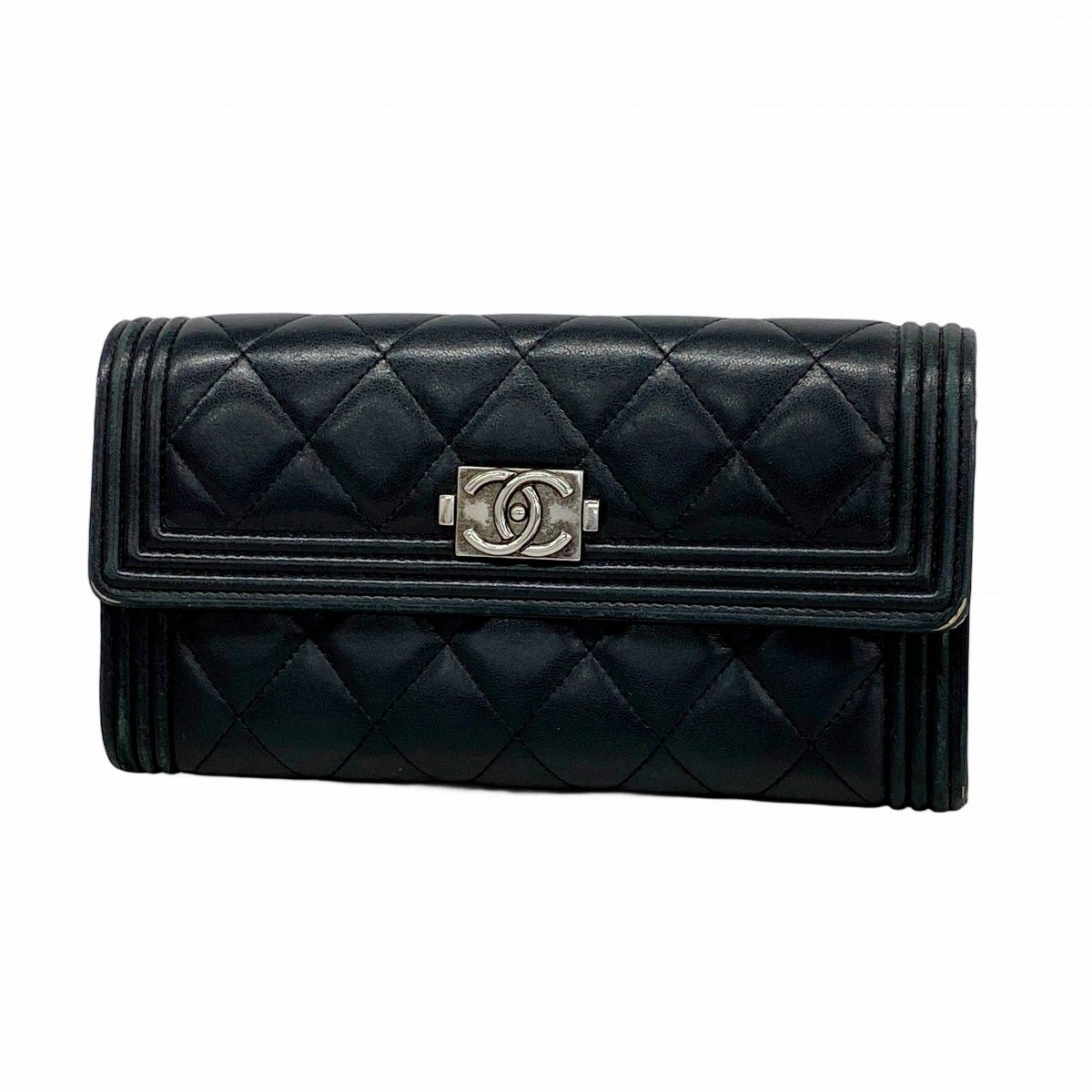 Chanel Wallet Boy Lambskin Black Silver