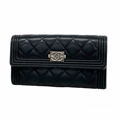 Chanel Wallet Boy Lambskin Black Silver