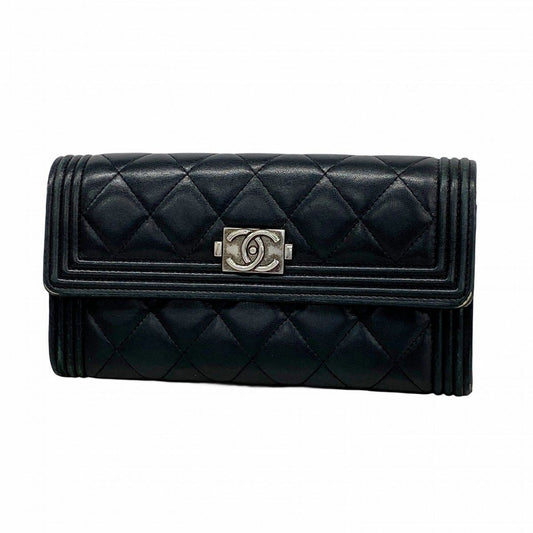 Chanel Wallet Boy Lambskin Black Silver