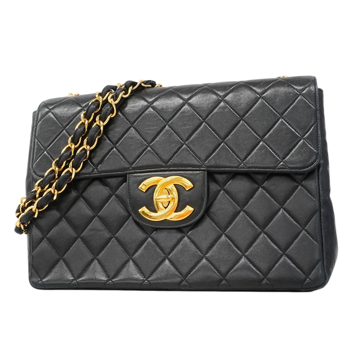 Chanel Shoulder Bag Deca Quilted Lambskin Black Gold