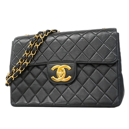 Chanel Shoulder Bag Deca Quilted Lambskin Black Gold