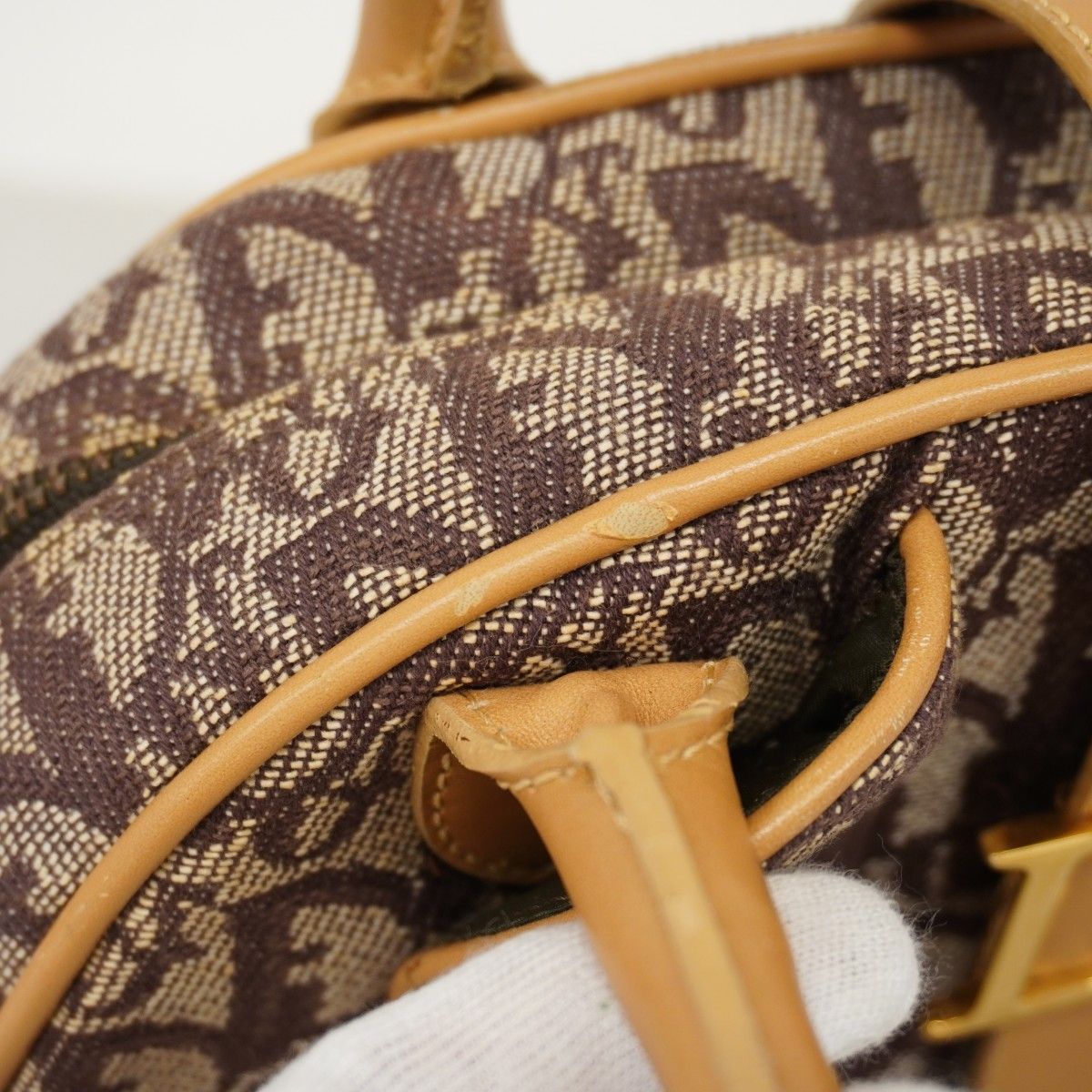 Dior Handbag Trotter Double Saddle Canvas Leather Brown Gold — view 7