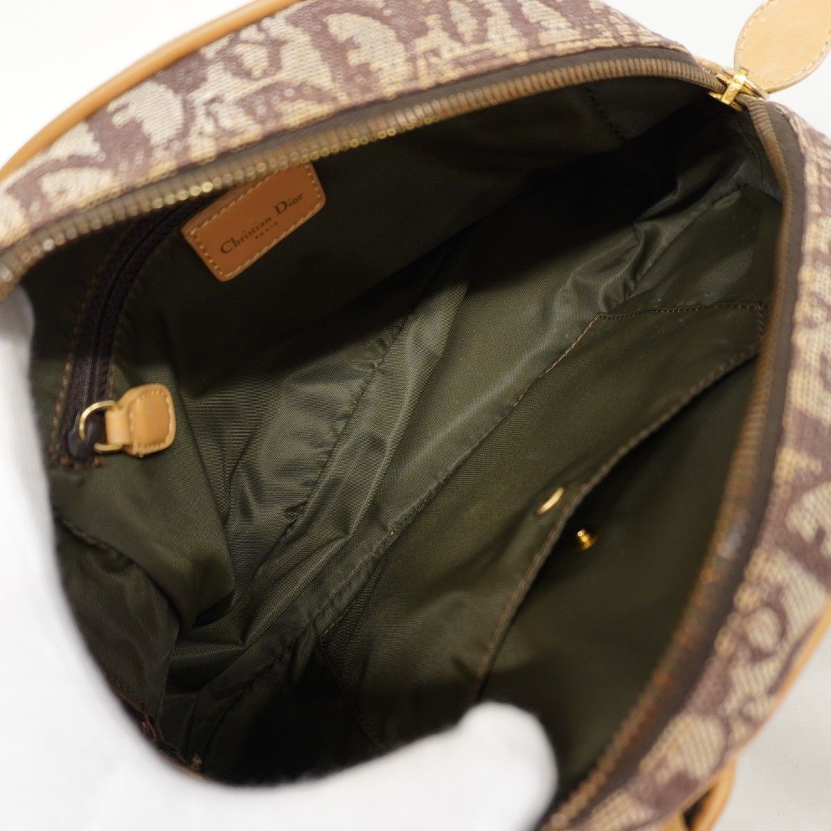 Dior Handbag Trotter Double Saddle Canvas Leather Brown Gold — view 4