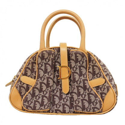 Dior Handbag Trotter Double Saddle Canvas Leather Brown Gold