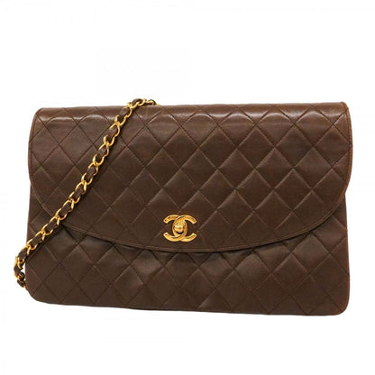 Chanel Shoulder Bag Quilted Lambskin Brown Gold