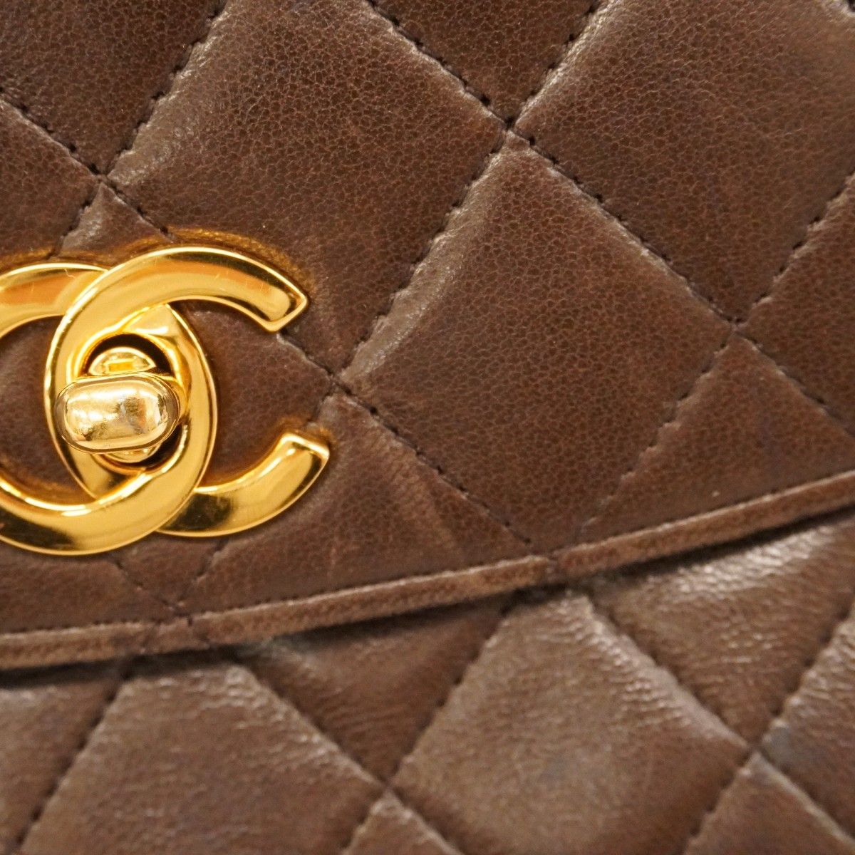 Chanel Shoulder Bag Quilted Lambskin Brown Gold — view 8