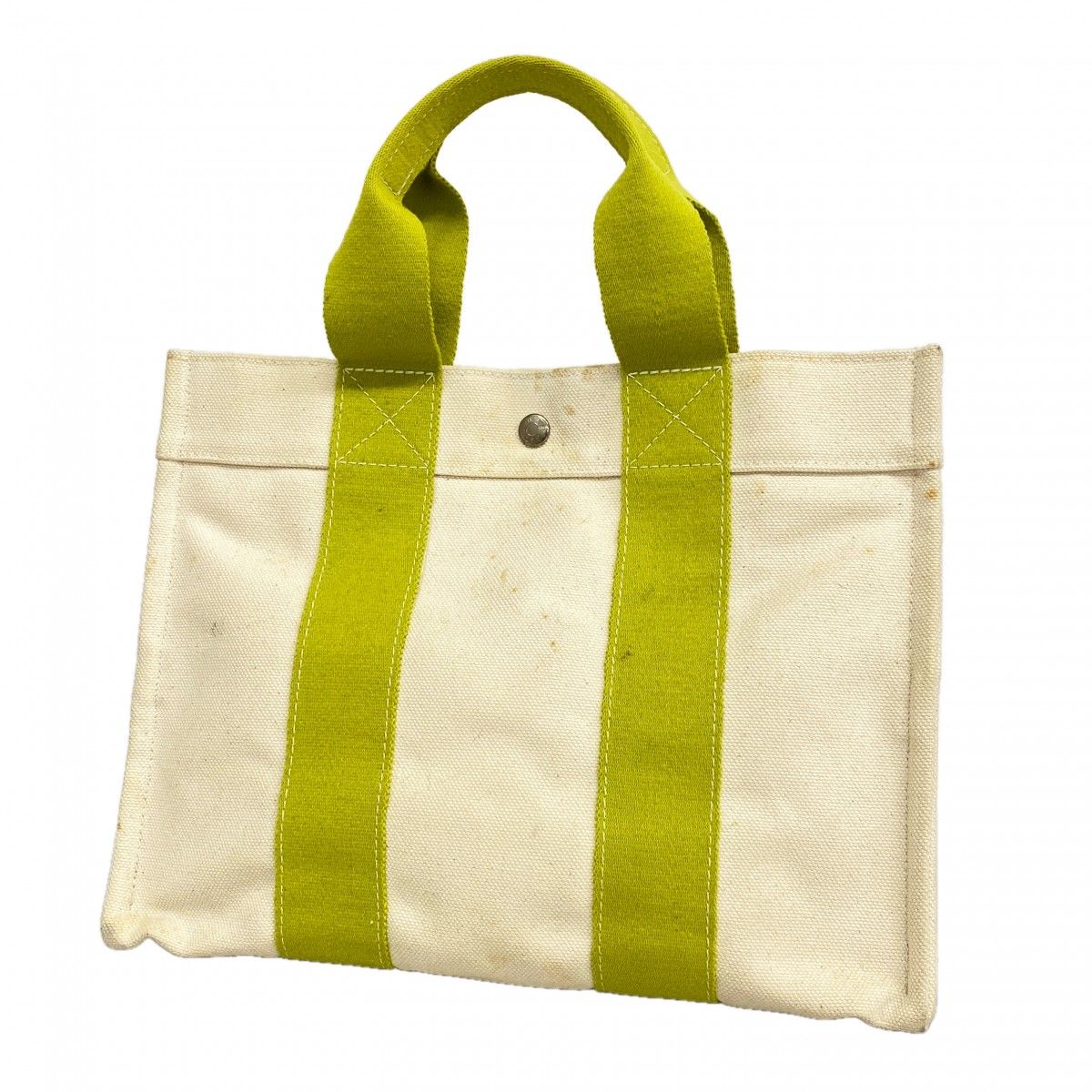 Hermes Tote Bora PM Canvas Green Silver