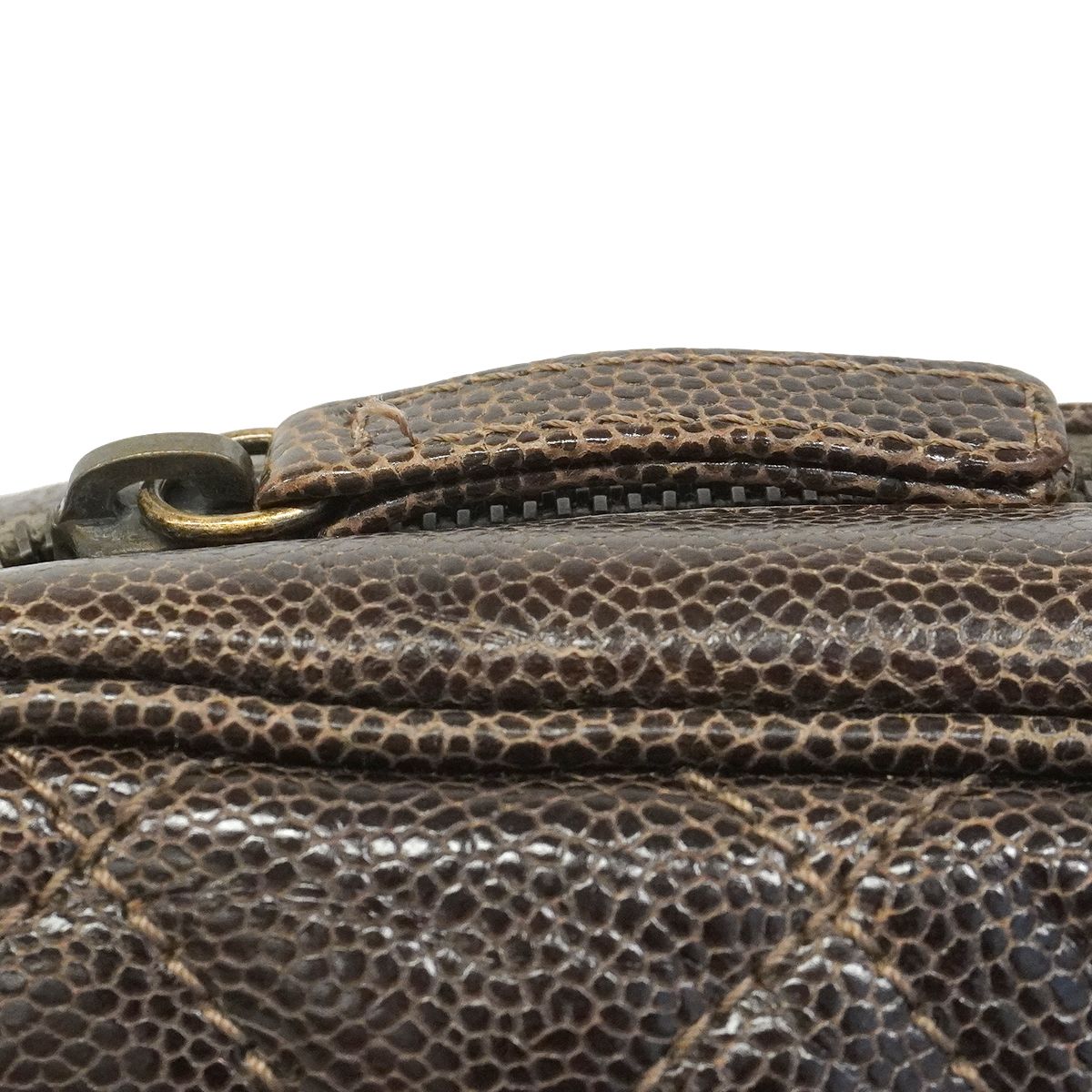 Chanel Shoulder Bag Quilted Caviar Leather Brown Gold — view 6