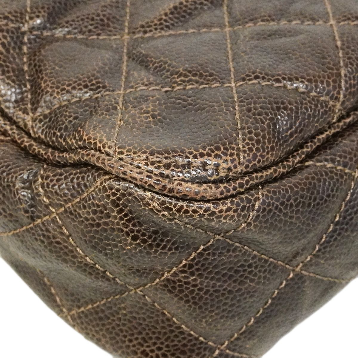 Chanel Shoulder Bag Quilted Caviar Leather Brown Gold — view 7