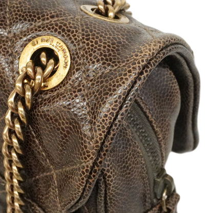 Chanel Shoulder Bag Quilted Caviar Leather Brown Gold — view 8