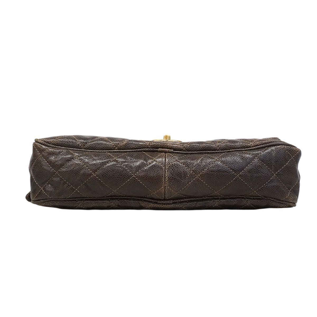 Chanel Shoulder Bag Quilted Caviar Leather Brown Gold — view 3