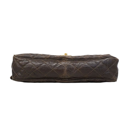Chanel Shoulder Bag Quilted Caviar Leather Brown Gold — view 3