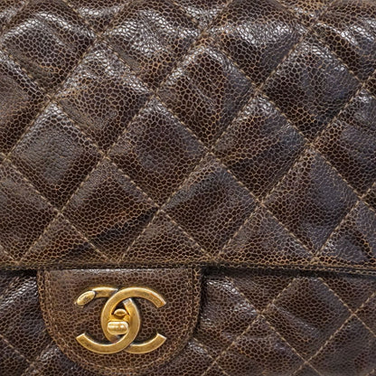 Chanel Shoulder Bag Quilted Caviar Leather Brown Gold — view 9