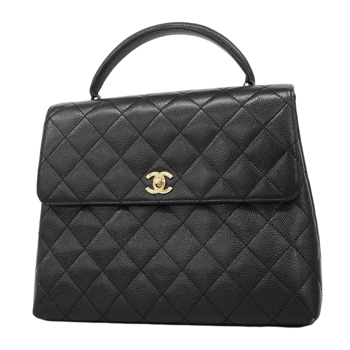 Chanel Handbag Quilted Caviar Leather Black Gold