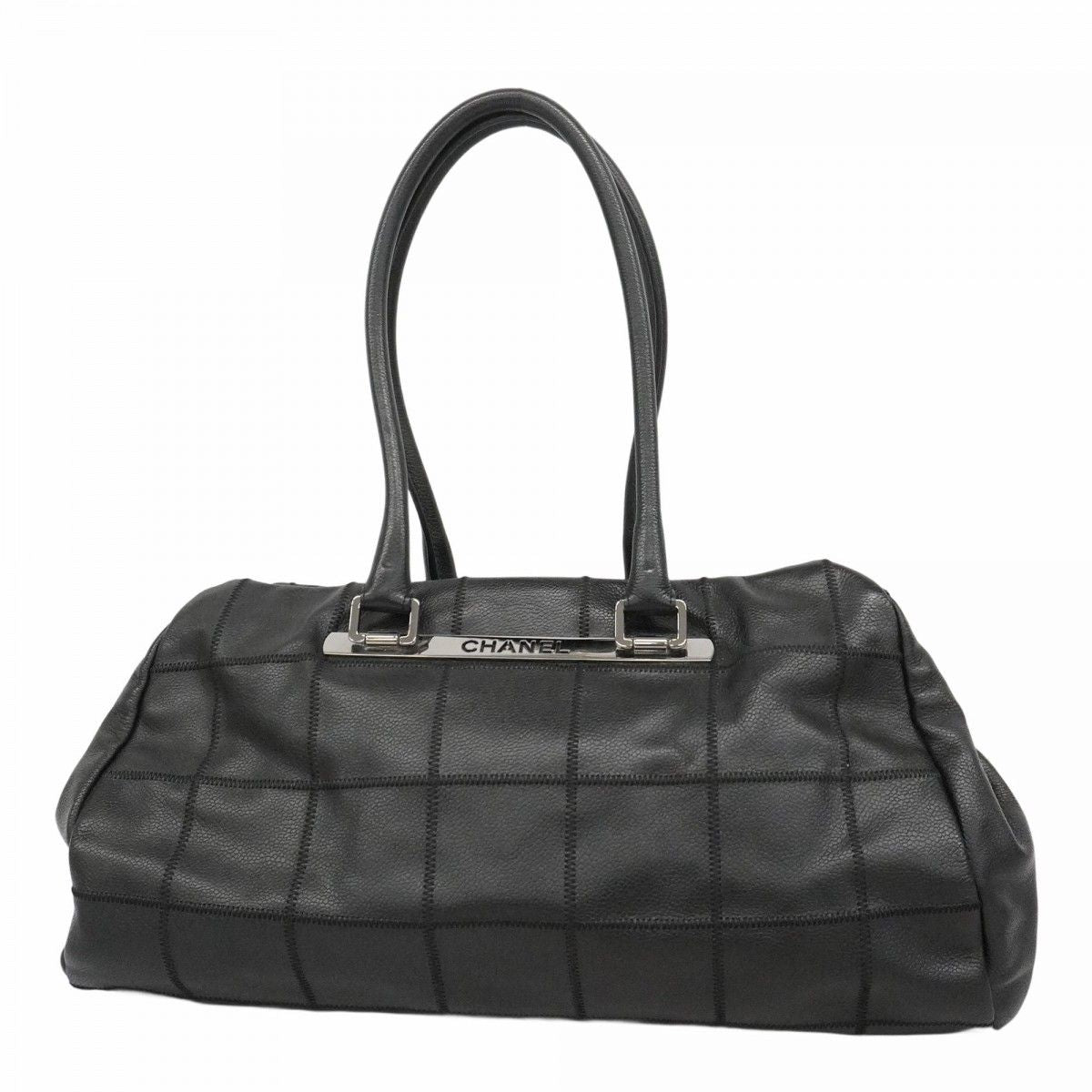 Chanel Handbag Choco Bar Leather Black Silver