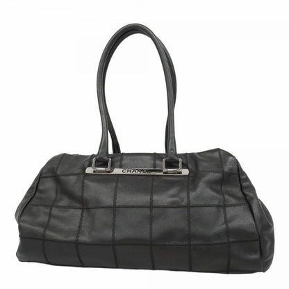 Chanel Handbag Choco Bar Leather Black Silver