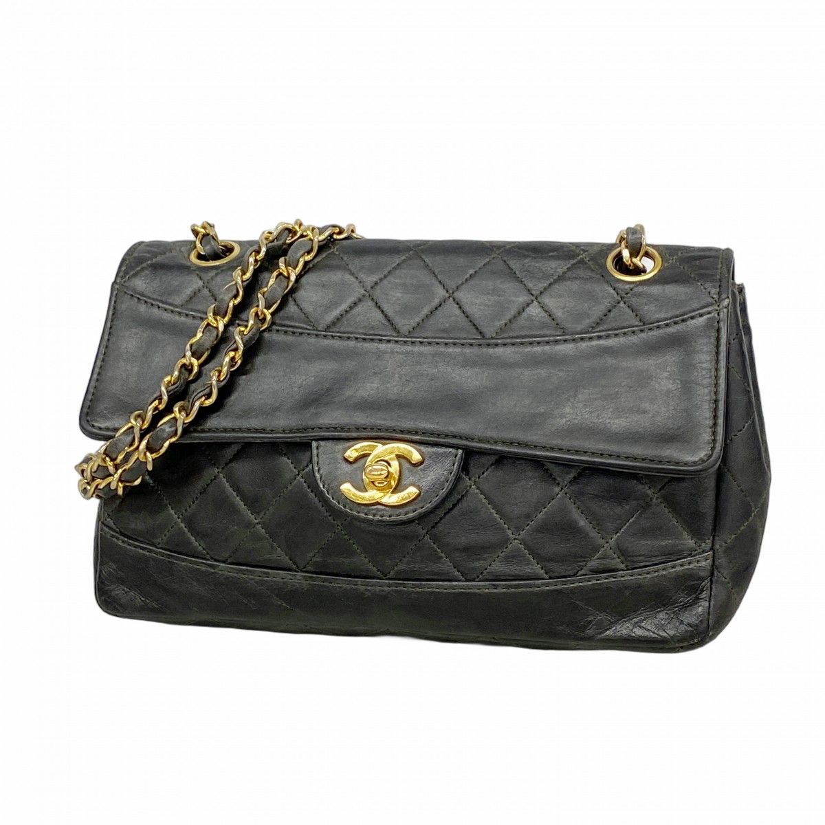Chanel Shoulder Bag Quilted Lambskin Moss Green Gold