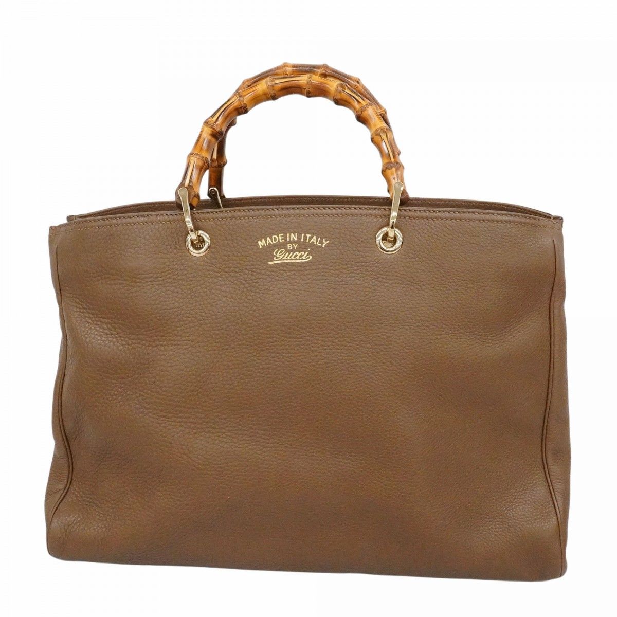 Gucci Handbag Bamboo Leather Brown Champagne Gold