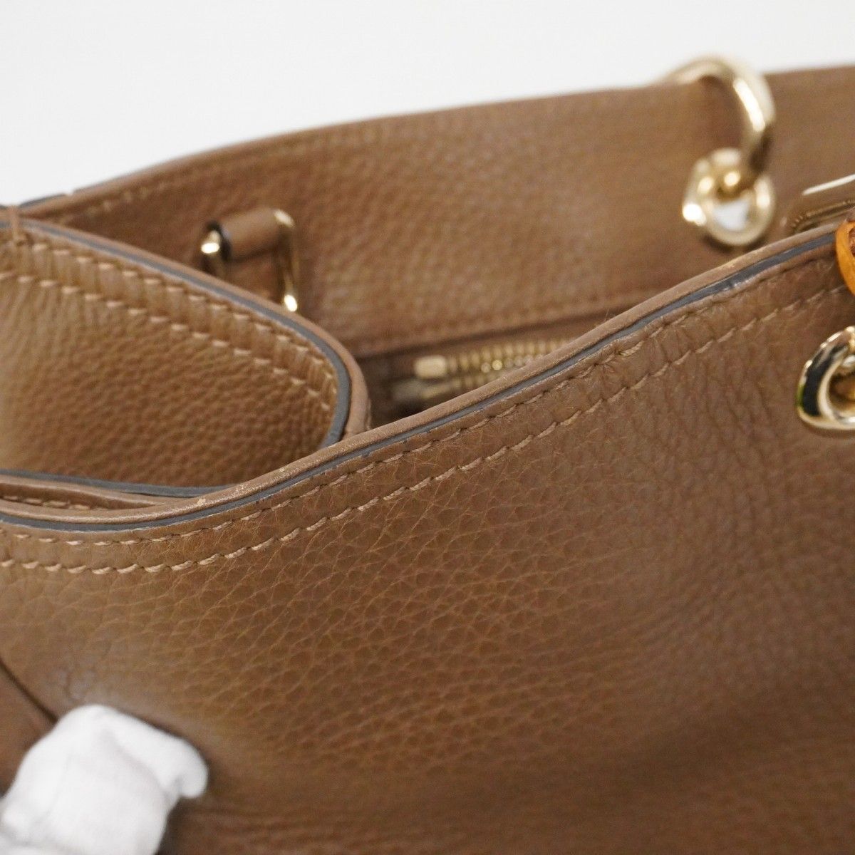 Gucci Handbag Bamboo Leather Brown Champagne Gold — view 8
