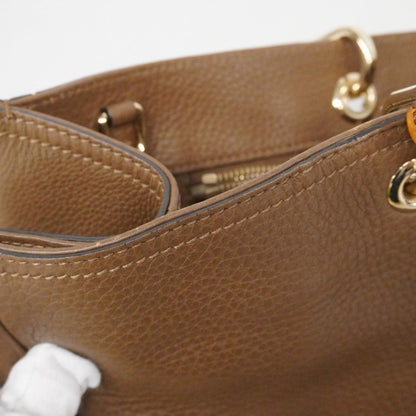 Gucci Handbag Bamboo Leather Brown Champagne Gold — view 8
