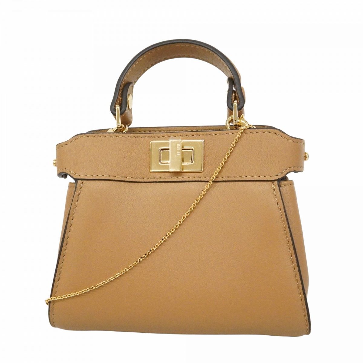 Fendi Handbag Nano Peekaboo Leather Brown Gold 2-Way