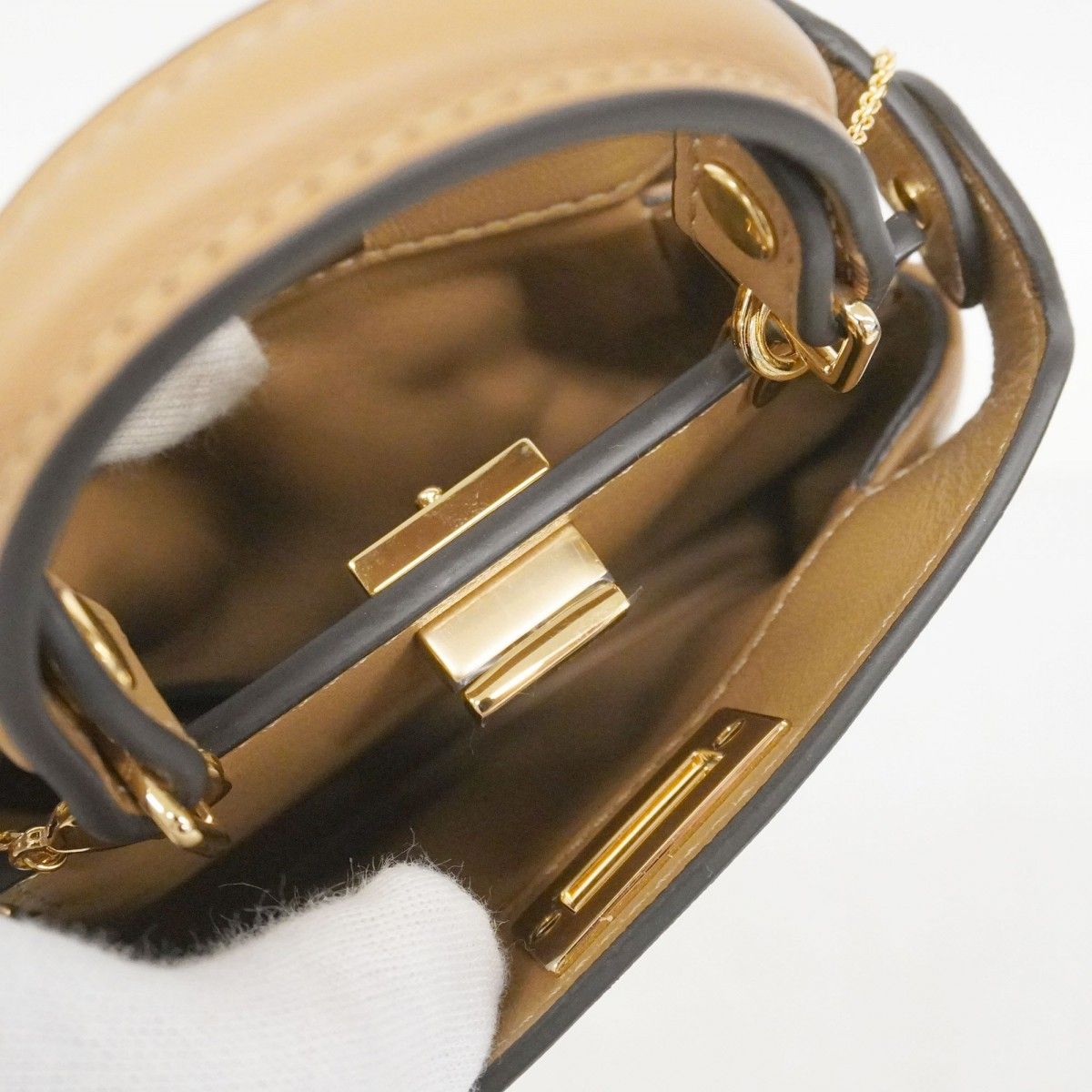 Fendi Handbag Nano Peekaboo Leather Brown Gold 2-Way — view 4