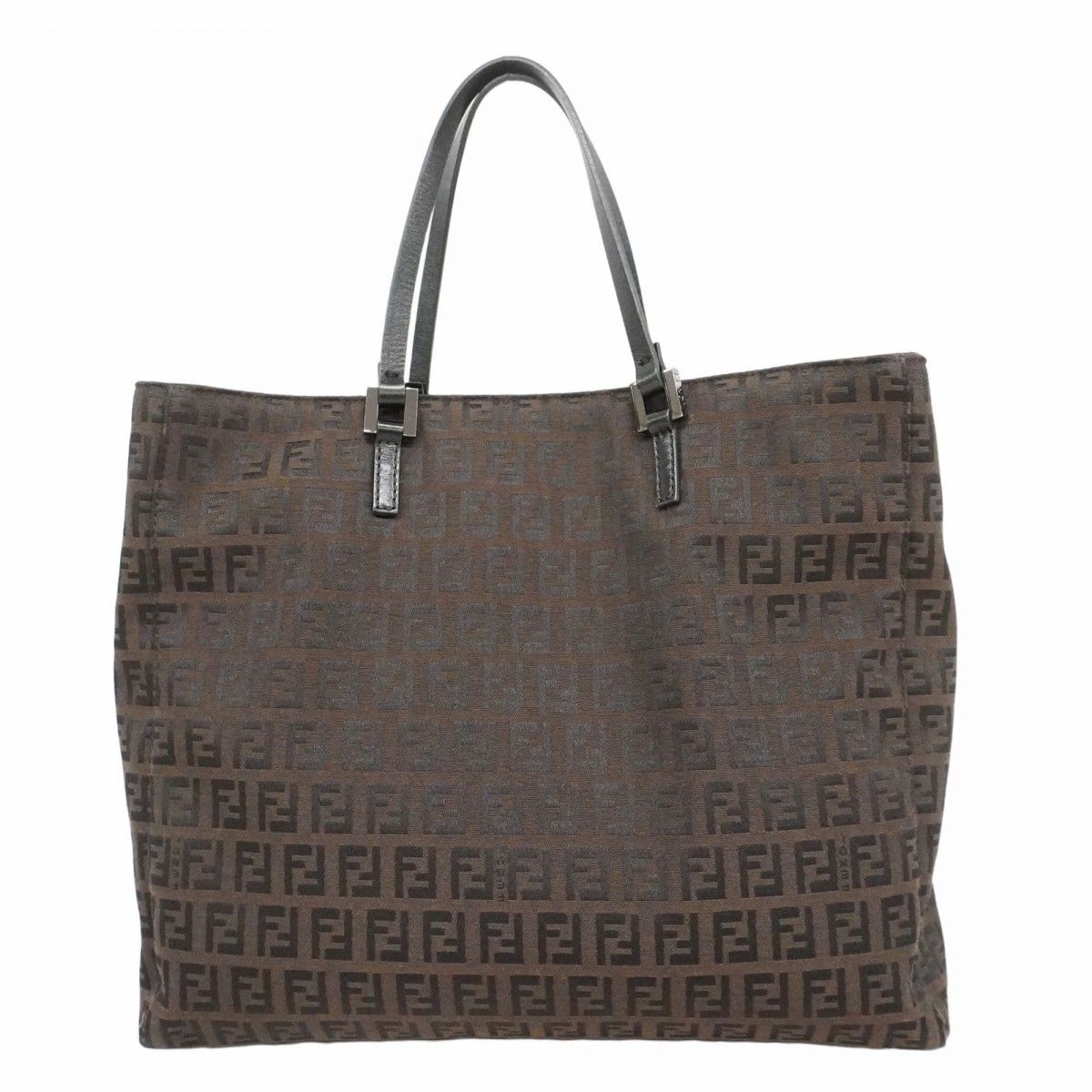 Fendi Handbag Zucchino Nylon Canvas Brown Silver