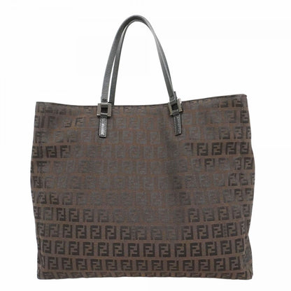 Fendi Handbag Zucchino Nylon Canvas Brown Silver