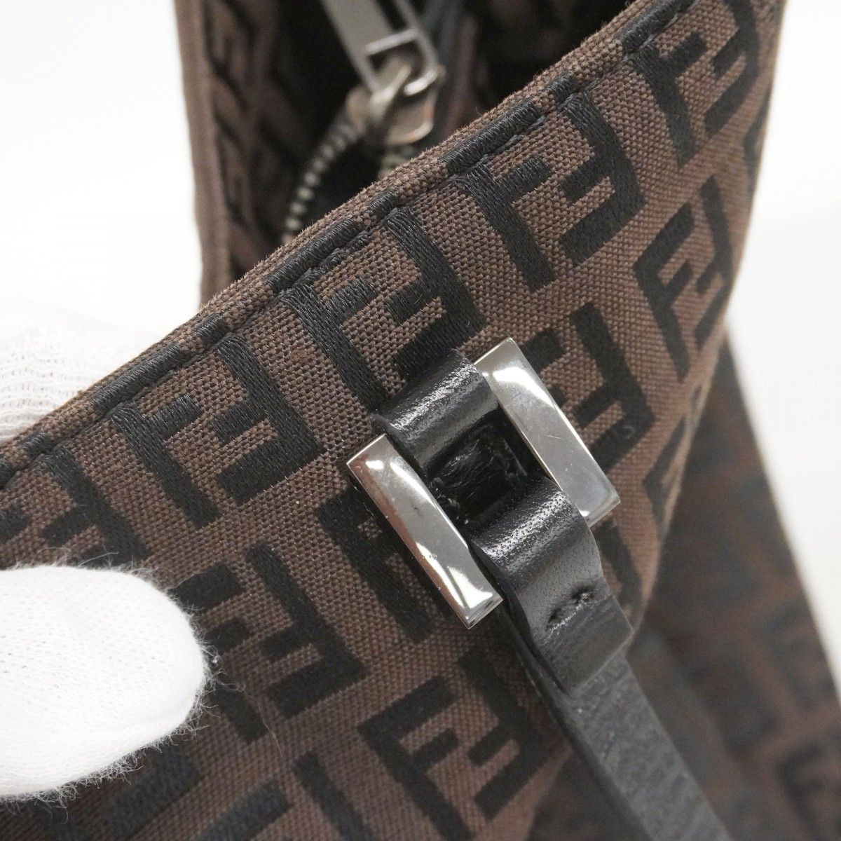 Fendi Handbag Zucchino Nylon Canvas Brown Silver — view 8