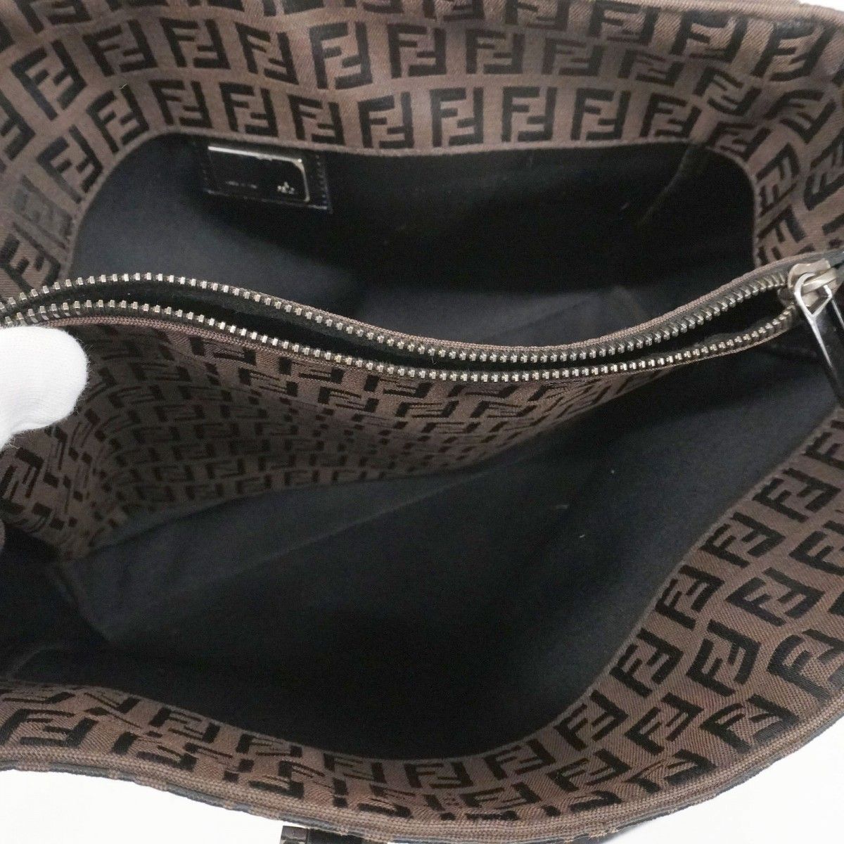 Fendi Handbag Zucchino Nylon Canvas Brown Silver — view 4