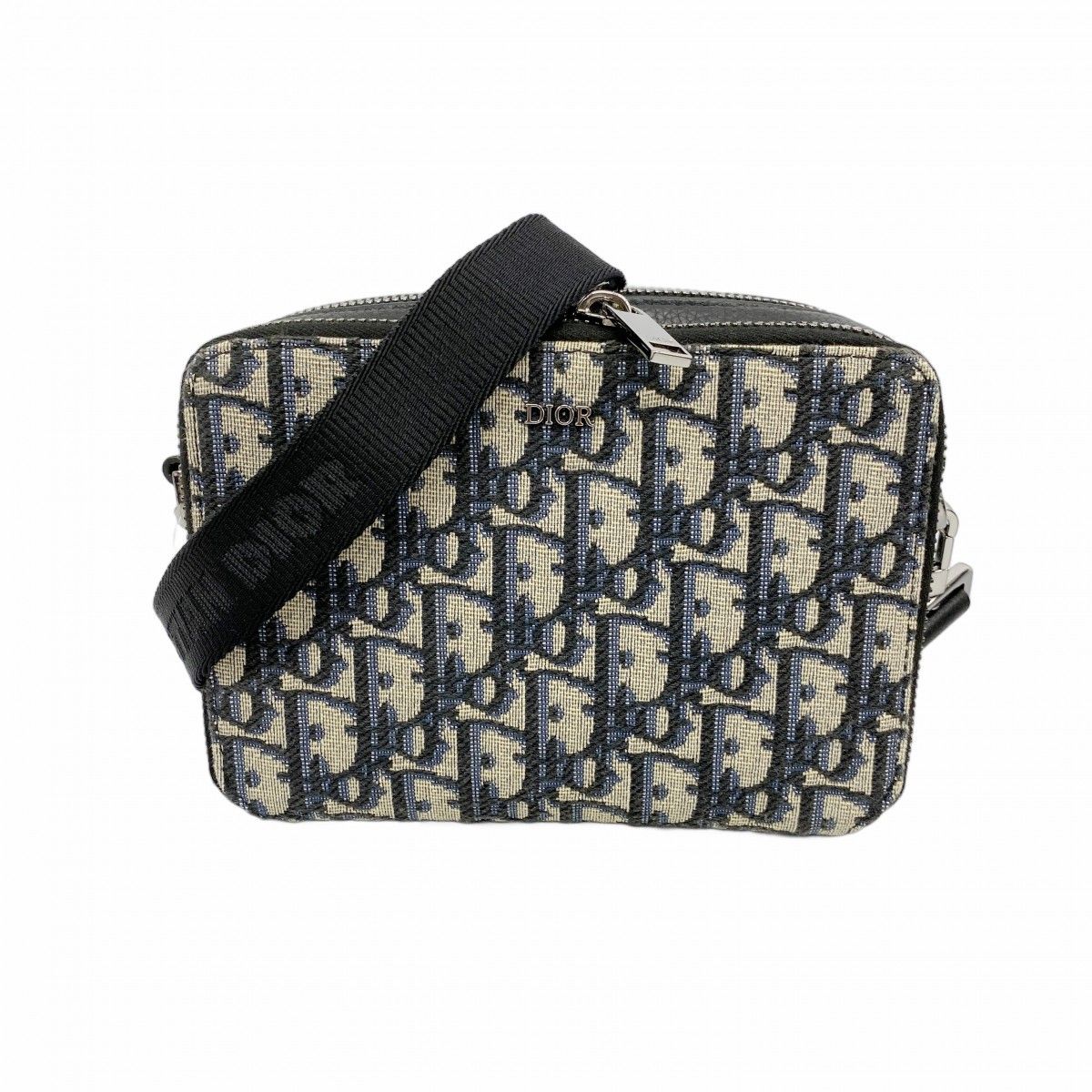 Dior Shoulder Bag Trotter Oblique Canvas Black Navy Silver