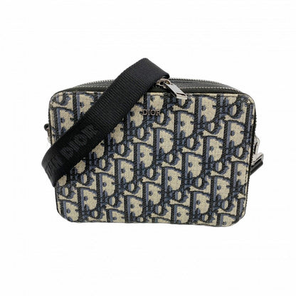 Dior Shoulder Bag Trotter Oblique Canvas Black Navy Silver