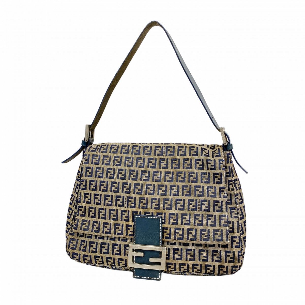 Fendi Handbag Zucchino Mamma Bucket Nylon Canvas Navy Silver
