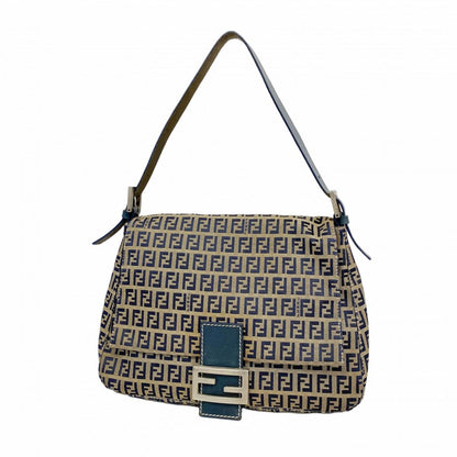 Fendi Handbag Zucchino Mamma Bucket Nylon Canvas Navy Silver