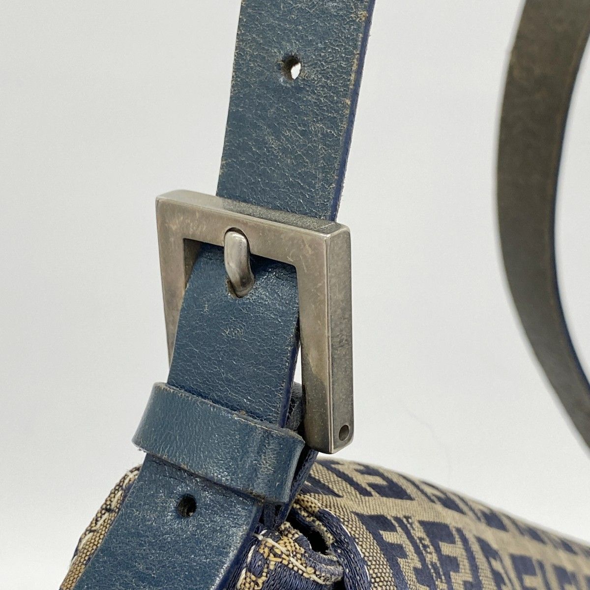 Fendi Handbag Zucchino Mamma Bucket Nylon Canvas Navy Silver — view 8