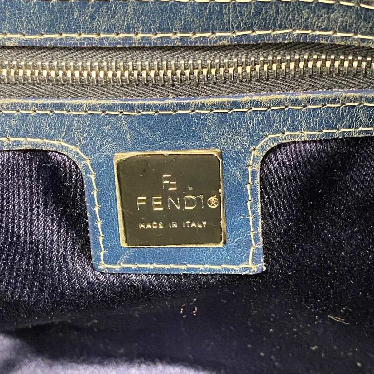 Fendi Handbag Zucchino Mamma Bucket Nylon Canvas Navy Silver — view 5
