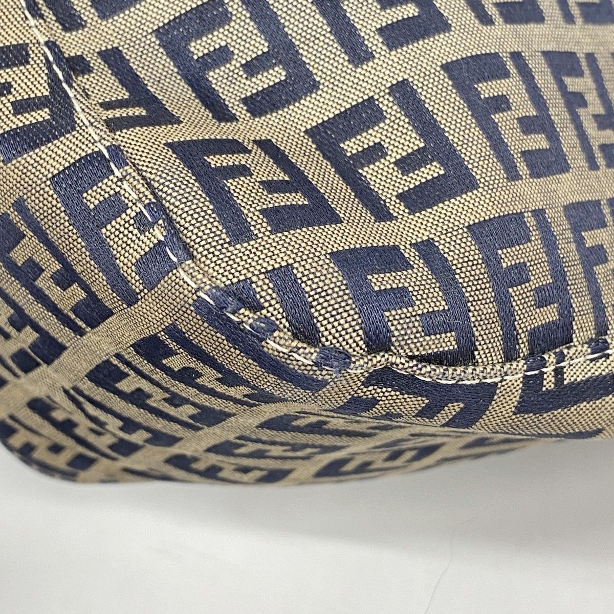 Fendi Handbag Zucchino Mamma Bucket Nylon Canvas Navy Silver — view 6