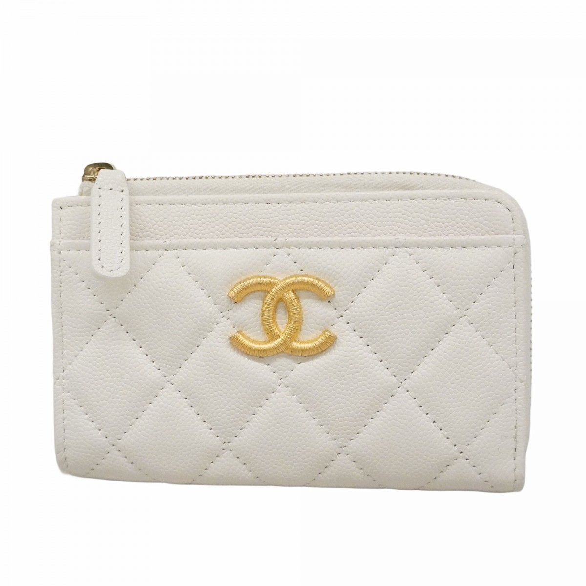 Chanel Coin Case Quilted Caviar Leather White Gold