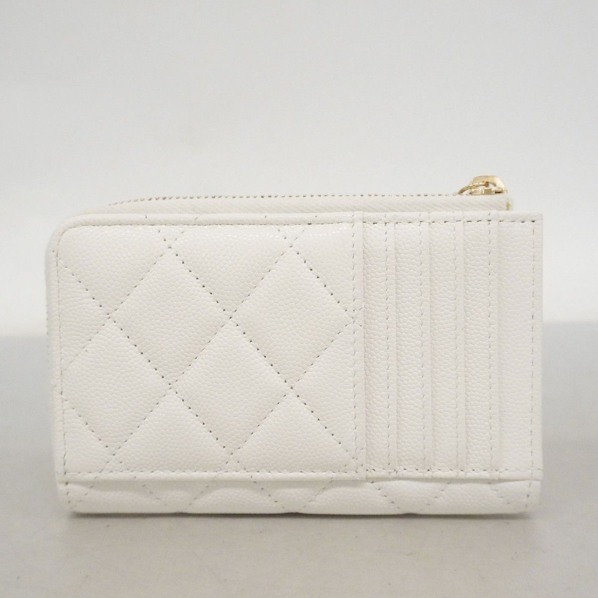 Chanel Coin Case Quilted Caviar Leather White Gold — view 9